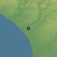 Shaded relief of the 53 km around Ratana, drawn from the GMTED2010 grid