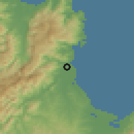 Shaded relief of the 53 km around Riwaka, drawn from the GMTED2010 grid