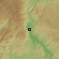 Shaded relief of the 51 km around Roxburgh, drawn from the GMTED2010 grid