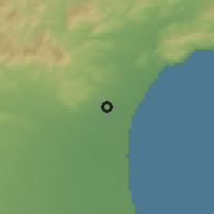 Shaded relief of the 52 km around Sefton, drawn from the GMTED2010 grid