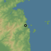 Shaded relief of the 54 km around Tairua, drawn from the GMTED2010 grid