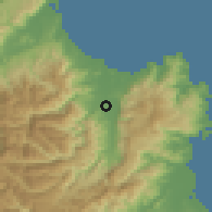 Shaded relief of the 53 km around Takaka, drawn from the GMTED2010 grid