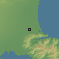 Shaded relief of the 52 km around Christchurch, drawn from the GMTED2010 grid