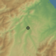 Shaded relief of the 53 km around Tapawera, drawn from the GMTED2010 grid