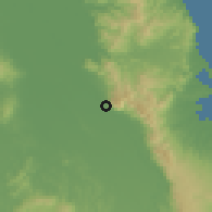 Shaded relief of the 54 km around Te Aroha, drawn from the GMTED2010 grid