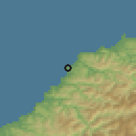 Shaded relief of the 54 km around Te Kaha, drawn from the GMTED2010 grid
