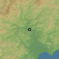 Shaded relief of the 54 km around Te Karaka, drawn from the GMTED2010 grid