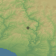 Shaded relief of the 53 km around Te Kopuru, drawn from the GMTED2010 grid