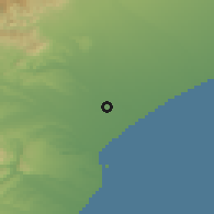 Shaded relief of the 52 km around Temuka, drawn from the GMTED2010 grid