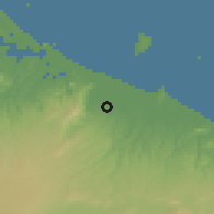 Shaded relief of the 54 km around Te Puke, drawn from the GMTED2010 grid