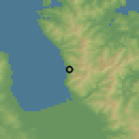 Shaded relief of the 54 km around Te Puru-Thornton Bay, drawn from the GMTED2010 grid