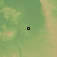 Shaded relief of the 54 km around Tirau, drawn from the GMTED2010 grid