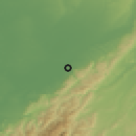 Shaded relief of the 53 km around Tokomaru, drawn from the GMTED2010 grid