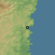 Shaded relief of the 54 km around Tokomaru Bay, drawn from the GMTED2010 grid