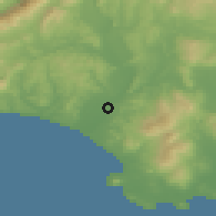 Shaded relief of the 51 km around Tuatapere, drawn from the GMTED2010 grid
