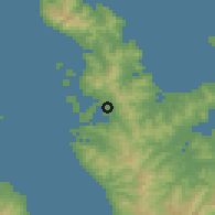 Shaded relief of the 54 km around Coromandel, drawn from the GMTED2010 grid