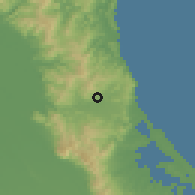 Shaded relief of the 54 km around Waihi, drawn from the GMTED2010 grid