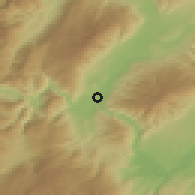 Shaded relief of the 52 km around Cromwell, drawn from the GMTED2010 grid