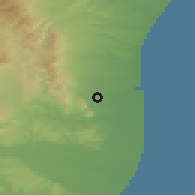 Shaded relief of the 52 km around Waimate, drawn from the GMTED2010 grid