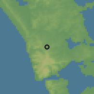 Shaded relief of the 54 km around Waitakere, drawn from the GMTED2010 grid