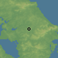 Shaded relief of the 54 km around Wellsford, drawn from the GMTED2010 grid