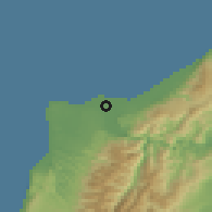 Shaded relief of the 53 km around Westport, drawn from the GMTED2010 grid