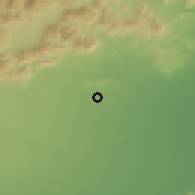 Shaded relief of the 52 km around Cust, drawn from the GMTED2010 grid
