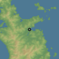 Shaded relief of the 54 km around Whitianga, drawn from the GMTED2010 grid