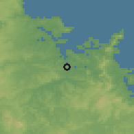 Shaded relief of the 55 km around East Opua, drawn from the GMTED2010 grid