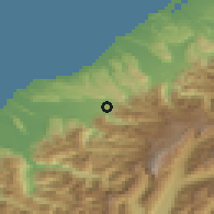 Shaded relief of the 52 km around Fox Glacier, drawn from the GMTED2010 grid