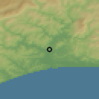 Shaded relief of the 54 km around Frasertown, drawn from the GMTED2010 grid