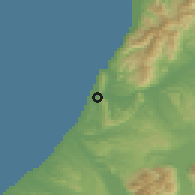 Shaded relief of the 52 km around Greymouth, drawn from the GMTED2010 grid