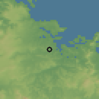 Shaded relief of the 55 km around Haruru Falls, drawn from the GMTED2010 grid