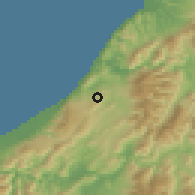 Shaded relief of the 53 km around Hector-Ngakawau, drawn from the GMTED2010 grid
