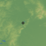 Shaded relief of the 54 km around Huntly, drawn from the GMTED2010 grid
