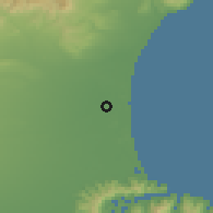 Shaded relief of the 52 km around Kaiapoi, drawn from the GMTED2010 grid
