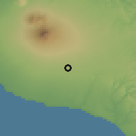 Shaded relief of the 53 km around Kaponga, drawn from the GMTED2010 grid