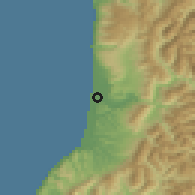 Shaded relief of the 53 km around Karamea, drawn from the GMTED2010 grid
