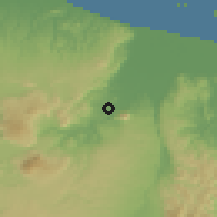Shaded relief of the 54 km around Kawerau, drawn from the GMTED2010 grid