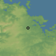 Shaded relief of the 55 km around Kerikeri, drawn from the GMTED2010 grid