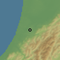 Shaded relief of the 53 km around Levin, drawn from the GMTED2010 grid