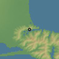 Shaded relief of the 52 km around Lyttelton, drawn from the GMTED2010 grid