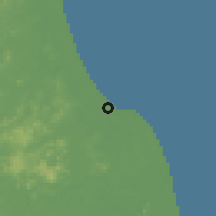 Shaded relief of the 60 km around San Juan del Norte, drawn from the GMTED2010 grid