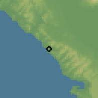Shaded relief of the 60 km around San Juan del Sur, drawn from the GMTED2010 grid