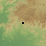 Shaded relief of the 60 km around San Pedro, drawn from the GMTED2010 grid