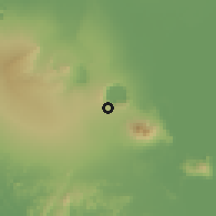 Shaded relief of the 60 km around Diriá, drawn from the GMTED2010 grid