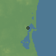 Shaded relief of the 60 km around Bluefields, drawn from the GMTED2010 grid
