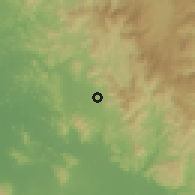 Shaded relief of the 60 km around El Sauce, drawn from the GMTED2010 grid