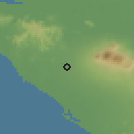 Shaded relief of the 60 km around El Viejo, drawn from the GMTED2010 grid