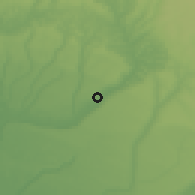 Shaded relief of the 60 km around Abudu, drawn from the GMTED2010 grid
